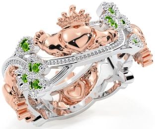 Peridot Rose Gold Silver Claddagh Shamrock Ring