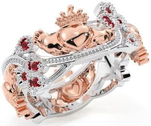 Ruby Rose Gold Silver Claddagh Shamrock Ring