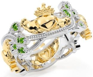 Peridot Gold Silver Claddagh Shamrock Ring