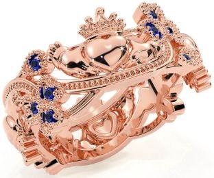 Sapphire Rose Gold Silver Claddagh Shamrock Ring