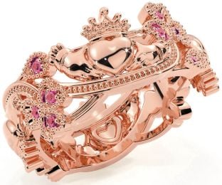 Pink Tourmaline Rose Gold Claddagh Shamrock Ring