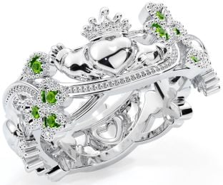 Peridot Silver Claddagh Shamrock Ring