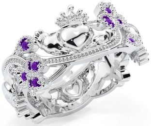 Amethyst White Gold Claddagh Shamrock Ring