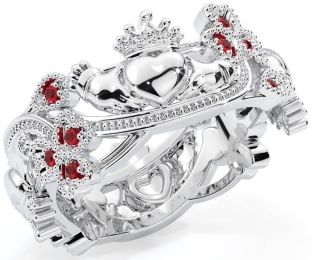 Ruby White Gold Claddagh Shamrock Ring