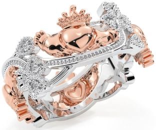 Diamond White Rose Gold Claddagh Shamrock Ring