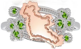 Peridot Rose Gold Silver Map of Ireland Shamrock Ring