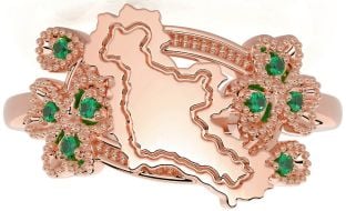 Emerald Rose Gold Map of Ireland Shamrock Ring