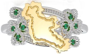 Emerald Gold Silver Map of Ireland Shamrock Ring