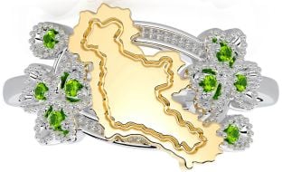 Peridot Gold Silver Map of Ireland Shamrock Ring