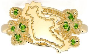 Peridot Gold Map of Ireland Shamrock Ring