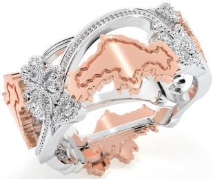 Diamond Rose Gold Silver Map of Ireland Shamrock Ring