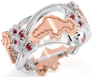 Ruby Rose Gold Silver Map of Ireland Shamrock Ring