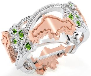 Peridot White Rose Gold Map of Ireland Shamrock Ring