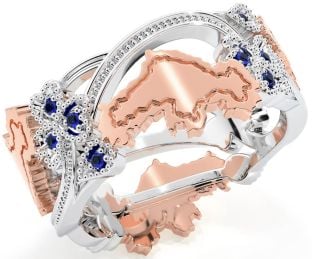 Sapphire White Rose Gold Map of Ireland Shamrock Ring