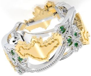 Emerald White Yellow Gold Map of Ireland Shamrock Ring