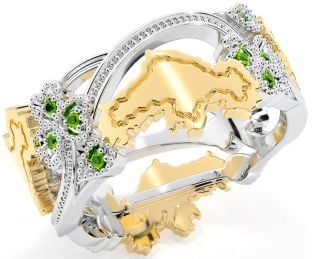 Peridot White Yellow Gold Map of Ireland Shamrock Ring