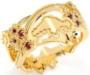 Ruby Gold Map of Ireland Shamrock Ring