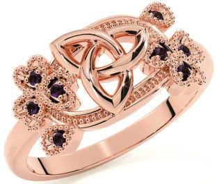 Alexandrite Rose Gold Silver Shamrock Celtic Trinity Knot Ring