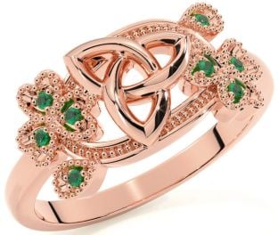 Emerald Rose Gold Silver Shamrock Celtic Trinity Knot Ring