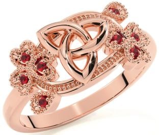 Ruby Rose Gold Silver Shamrock Celtic Trinity Knot Ring