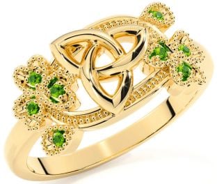 Peridot Gold Silver Shamrock Celtic Trinity Knot Ring