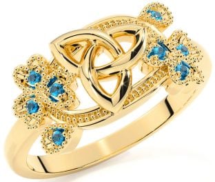 Topaz Gold Silver Shamrock Celtic Trinity Knot Ring