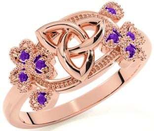 Amethyst Rose Gold Shamrock Celtic Trinity Knot Ring