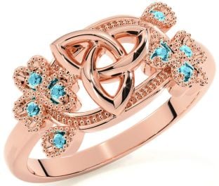 Aquamarine Rose Gold Shamrock Celtic Trinity Knot Ring