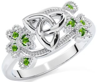 Peridot Silver Shamrock Celtic Trinity Knot Ring