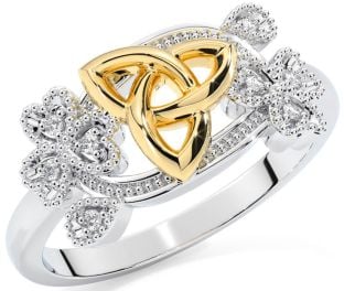 Diamond Gold Silver Shamrock Celtic Trinity Knot Ring