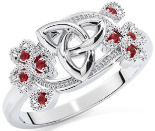 Ruby White Gold Shamrock Celtic Trinity Knot Ring