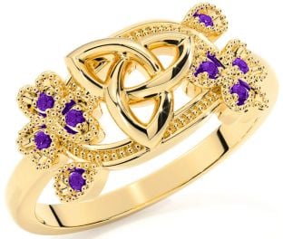 Amethyst Gold Shamrock Celtic Trinity Knot Ring