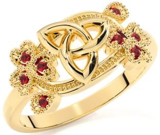 Ruby Gold Shamrock Celtic Trinity Knot Ring