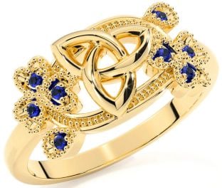 Sapphire Gold Shamrock Celtic Trinity Knot Ring