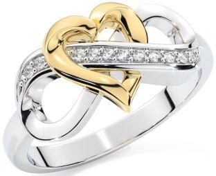 Diamond Gold Silver Infinity Heart Ring