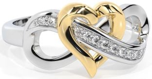 Diamond Gold Silver Infinity Heart Ring