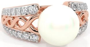 Diamond Rose Gold Celtic Pearl Ring