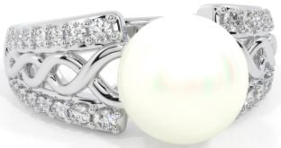 Diamond Silver Celtic Pearl Ring