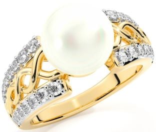 Diamond Gold Celtic Pearl Ring