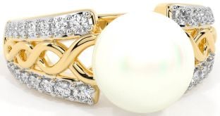 Diamond Gold Celtic Pearl Ring