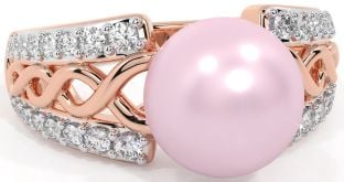 Diamond Rose Gold Celtic Pearl Ring