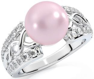 Diamond White Gold Celtic Pearl Ring