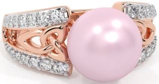 Diamond Rose Gold Celtic Trinity Knot Pearl Ring