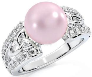 Diamond White Gold Celtic Trinity Knot Pearl Ring
