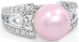 Diamond White Gold Celtic Trinity Knot Pearl Ring