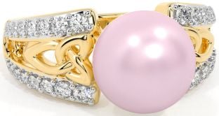 Diamond Gold Celtic Trinity Knot Pearl Ring