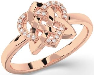 Diamond Rose Gold Silver Celtic Trinity Knot Heart Ring