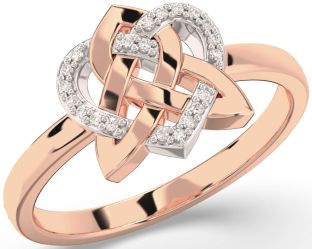 Diamond Rose Gold Silver Celtic Trinity Knot Heart Ring