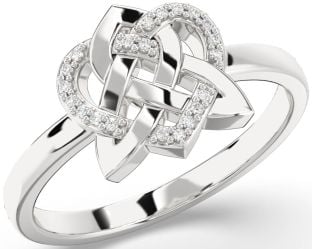 Diamond Silver Celtic Trinity Knot Heart Ring