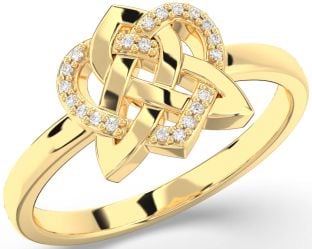 Diamond Gold Celtic Trinity Knot Heart Ring